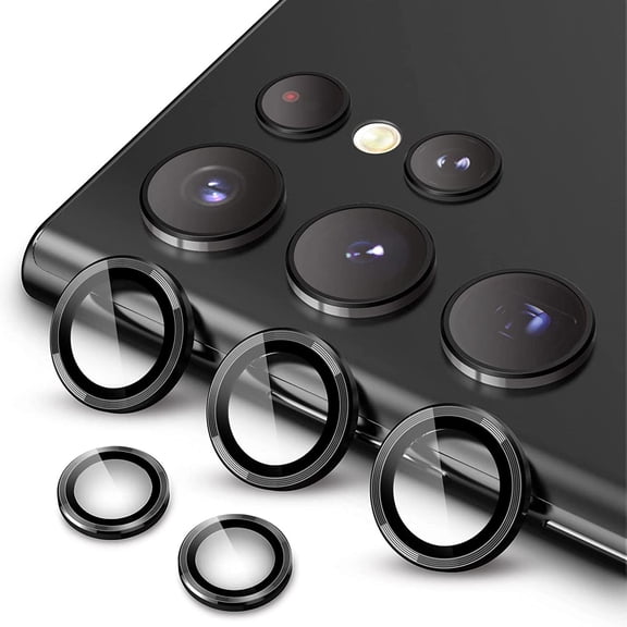 for Samsung Galaxy S24 Ultra Camera Lens Protector, 9H Tempered Glass Camera Cover Screen Protector Metal Individual Ring for Samsung Galaxy S24 Ultra, Black