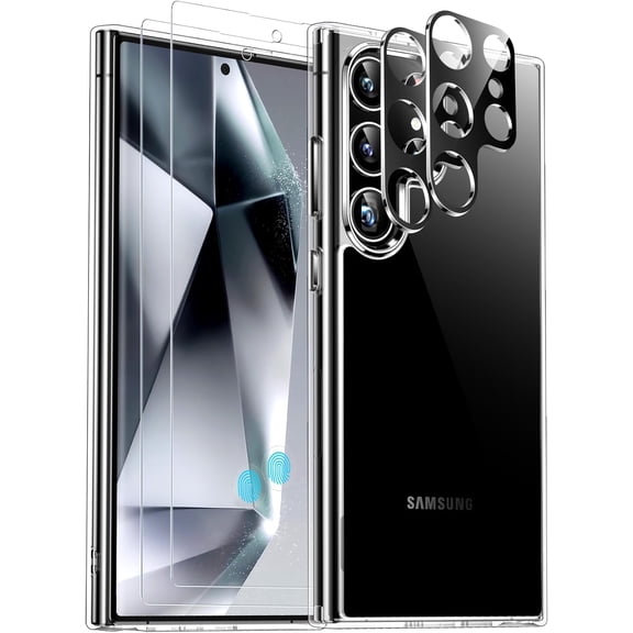 for Samsung Galaxy S24 Ultra Case, [2Pcs Screen Protector]+[2Pcs Lens Protector][Crystal Clear][No-Yellowing][Anti-Scratch][Mil-Grade Shockproof] Full Body Protection Phone Case 5G,Clear