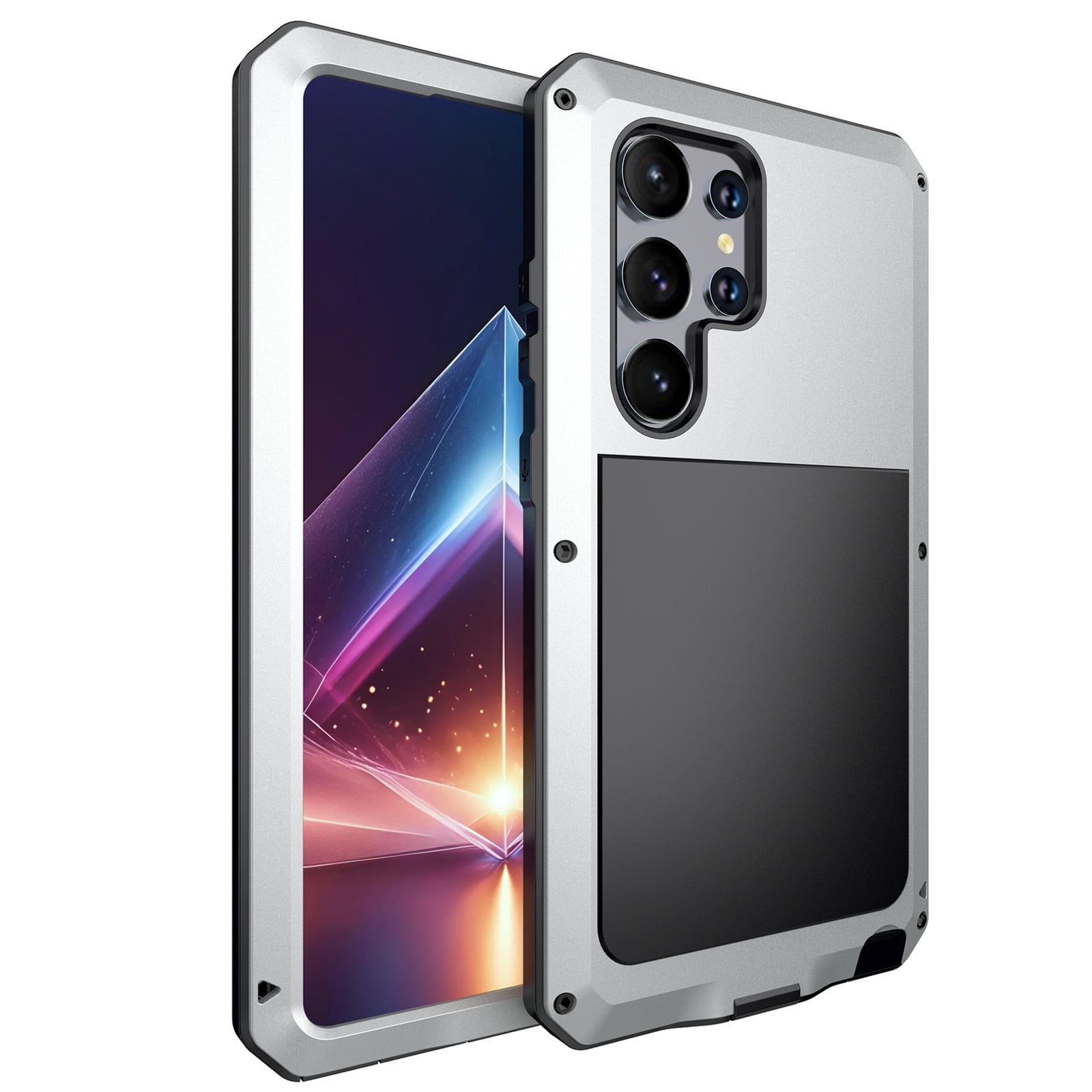 for Samsung Galaxy S24 Ultra Case, 360 Full Body Protective Cover Heavy Duty Shockproof Armor Aluminum Alloy Metal Case with Silicone for Samsung Galaxy S24 Ultra,Silver