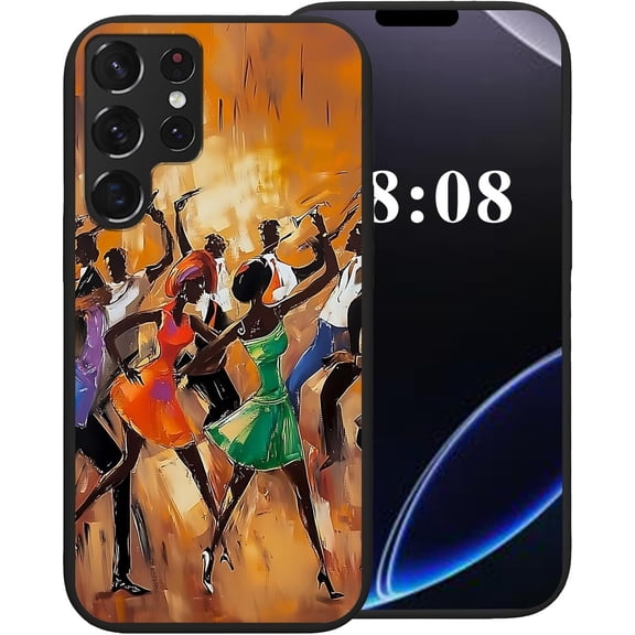 for Samsung Galaxy S24 Ultra Case,Black Soft TPU Silicone Shockproof Protection Cover Phone Case for Galaxy S24 Ultra Cute Amusing Pattern | African Dance