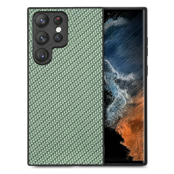 for Samsung Galaxy S24 Ultra Case, Carbon Fiber Leather Slim Protective Cover, Full Protection Strong Impact Resistance Smartphone Protection for Samsung Galaxy S24 Ultra, Green