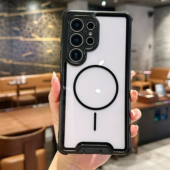 for Samsung Galaxy S24 Ultra Case, Clear Magnetic Compatible with Magsafe, Thin Slim Transparent Non Yellowing, Hybrid Soft Silicone Bumper & Hard Plastic Protective Cover for Men Women, Black