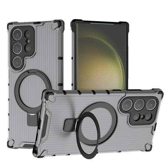 For Samsung Galaxy S24 Ultra Case Compatible with MagSafe: Magnetic Military Grade Drop Protection with Rotatable Stand Ring Holder Cover - Shockproof Protective Silicone for Men Women,Black