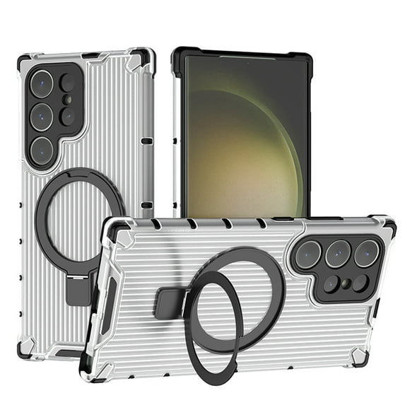 For Samsung Galaxy S24 Ultra Case Compatible with MagSafe: Magnetic Military Grade Drop Protection with Rotatable Stand Ring Holder Cover - Shockproof Protective Silicone for Men Women,Clear