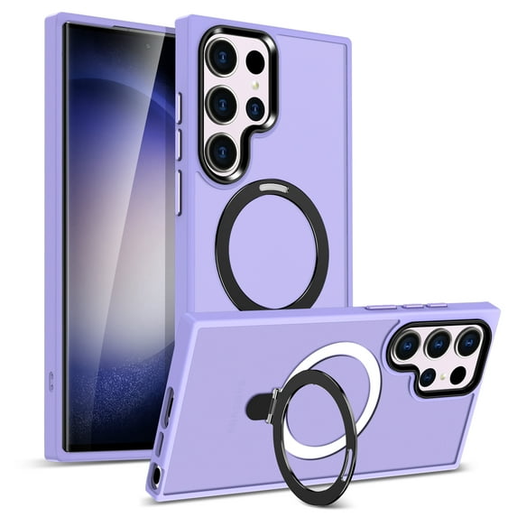 For Samsung Galaxy S24 Ultra Case, Compatible with Magsafe 360 Rotating Kickstand Shockproof Bumper Matte Design Back Cover Case for Samsung Galaxy S24 Ultra, Lightpurple