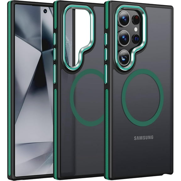 for Samsung Galaxy S24 Ultra Case, [Compatible with Magsafe] [Military Grade Protection] [Anty-Slip Grip] Gorgeous Protective Camera Bezel Galaxy S24 Ultra Magnetic Translucent Matte Case, Green