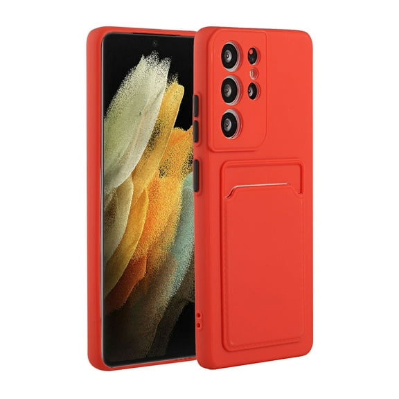 for Samsung Galaxy S24 Ultra Case with Credit Card Holder Slot TPU Soft Silicone Scratch-Resistant Slim Wallet Case Protective Phone Cover for Samsung Galaxy S24 Ultra, Red