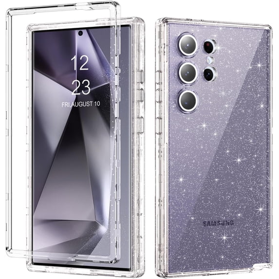 for Samsung Galaxy S24 Ultra Case, Glitter Bling Sparkle 3 in 1 Heavy Duty Cover Hybrid Hard PC Rugged Shockproof Transparent Protective Phone Case for Galaxy S24 Ultra 6.8", Clear
