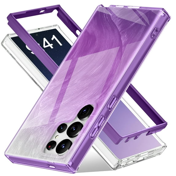 For Samsung Galaxy S24 Ultra Case, Gradient Color Feather Pattern Full Body Shockproof Protective Anti-Scratch Drop Proof Slim Fit Phone Case for Samsung Galaxy S24 Ultra, Purple