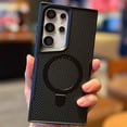 thumbnail image 1 of for Samsung Galaxy S24 Ultra Case Heavy Duty Protection Cover Carbon Fiber Design, Ring Compatible with Magsafe Kickstand Magnetic Built in Stand Rugged Phone Case for Galaxy S24 Ultra, Black, 1 of 7