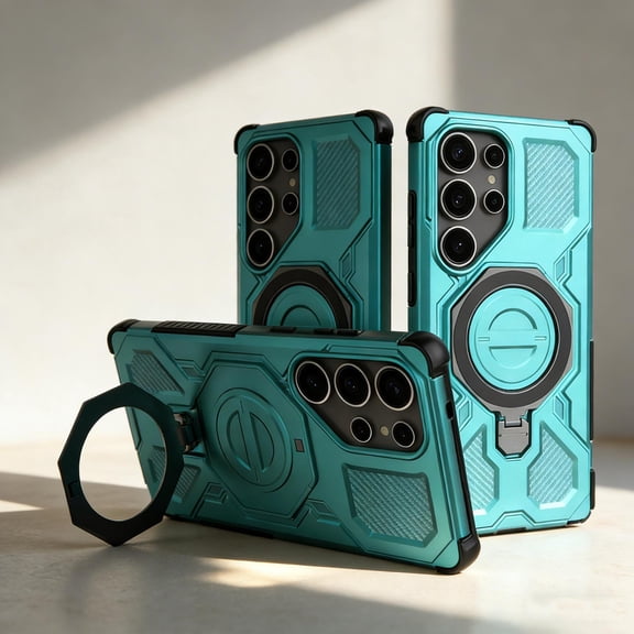 for Samsung Galaxy S24 Ultra Case with Invisible Ring Stand, Secure Ring Holder Grip, Phone Case Compatible with Mag-Safe, Durable Shockproof Rugged Cover for Samsung Galaxy S24 Ultra, Green