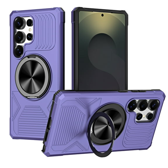 for Samsung Galaxy S24 Ultra Case with Invisible Stand Ring Holder, Compatible with Mag-Safe, Magnetic Car Mount Support, Hybrid Rugged Bumper Shockproof Cover for Samsung Galaxy S24 Ultra, Violet