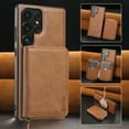 thumbnail image 1 of For Samsung Galaxy S24 Ultra Case,[Magnetic Detachable Flip Zipper Purse][Compatible with Mag-Safe] [With Card Slots] PU Leather Kickstand Shockproof Rugged Anti-fall Phone Case Cover,Brown, 1 of 8