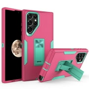 for Samsung Galaxy S24 Ultra Case: Military Grade Protection Shockproof Phone Cover Build-in Hidden Kickstand & Rugged TPU Shell | Matte Durable Drop Proof Heavy Duty Case,Rose+Green
