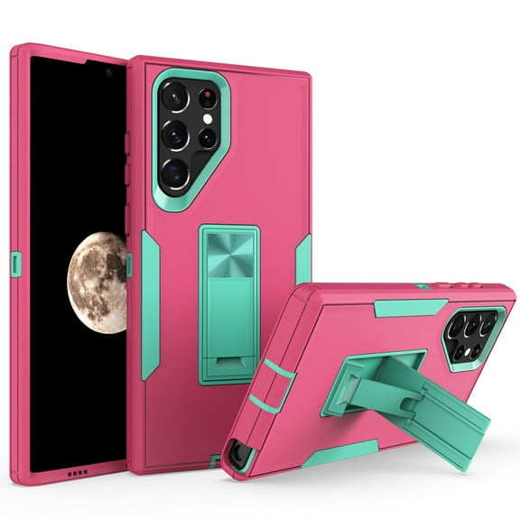 for Samsung Galaxy S24 Ultra Case: Military Grade Protection Shockproof Phone Cover Build-in Hidden Kickstand & Rugged TPU Shell | Matte Durable Drop Proof Heavy Duty Case,Rose+Green