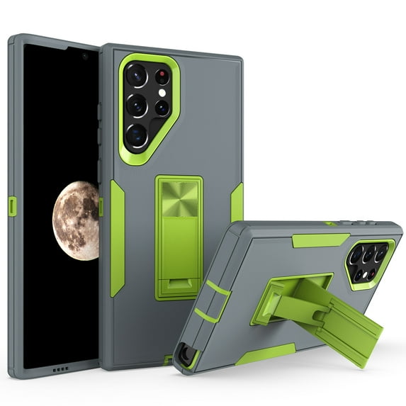 for Samsung Galaxy S24 Ultra Case: Military Grade Protection Shockproof Phone Cover Build-in Hidden Kickstand & Rugged TPU Shell | Matte Durable Drop Proof Heavy Duty Case,Gray+Lightgreen