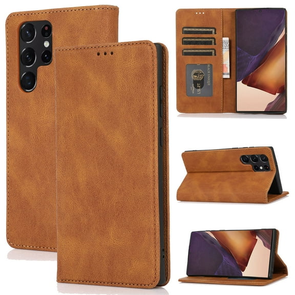 for Samsung Galaxy S24 Ultra Case, PU Leather Case, Vintage Wallet Case Book Folding Flip Case with Kickstand Card Holders Slots Magnetic Closure Protective Cover for Samsung Galaxy S24 Ultra,Brown