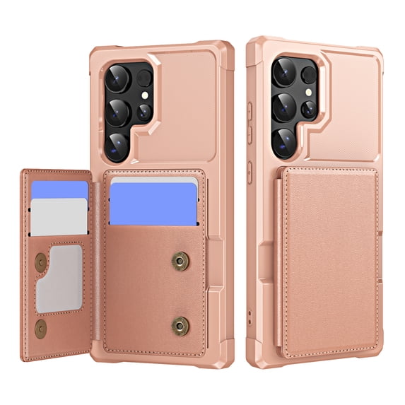 for Samsung Galaxy S24 Ultra Case Premium Leather RFID Blocking Wallet with Card Holder, Back Flip Cover Kickstand Magnetic Closure Shockproof Heavy Duty Case for Samsung Galaxy S24 Ultra,Rosegold