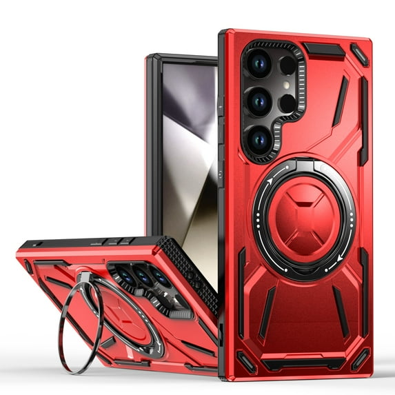for Samsung Galaxy S24 Ultra Case Protective Cover with Built-in Ring Kickstand, Heavy Duty Military Grade Drop Protection Shock-Proof Grip Dual-Layer Cover Support Wireless Charging, Red