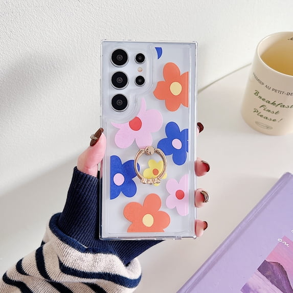for Samsung Galaxy S24 Ultra Case with Ring Bracket, Luxury Soft TPU Floral Pattern Design for Women and Girls Drop Protective Anti-fingerprint Phone Case Cover for Samsung Galaxy S24 Ultra, Flower #6