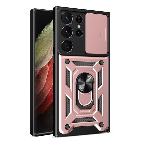 for Samsung Galaxy S24 Ultra Case, with Ring Kickstand and Camera Protection,Heavy Duty Protective Shockproof Protective Rubber PC Phone Back Cover for Samsung Galaxy S24 Ultra, Rosegold