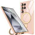 thumbnail image 1 of Samsung Galaxy S24 Ultra Case with Ring Kickstand [Compatible with Magsafe] [Lens Camera Protector] Soft TPU Electroplated Protective Samsung Galaxy S24 Ultra Magnetic Stand Phone Case Pink, 1 of 14