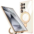 thumbnail image 1 of Samsung Galaxy S24 Ultra Case with Ring Kickstand [Compatible with Magsafe] [Lens Camera Protector] Soft TPU Electroplated Protective Samsung Galaxy S24 Ultra Magnetic Stand Phone Case White, 1 of 14