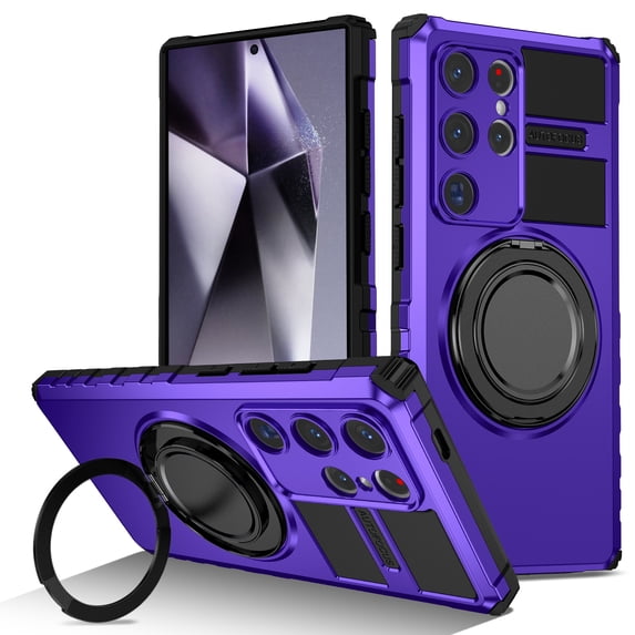 For Samsung Galaxy S24 Ultra Case with Ring Stand,360°Rotatable Ring Holder Magnetic Kickstand,2-Layer Full Body Heavy Duty Shockproof Rugged,Non-Slip Protective Phone Case forSamsung S24 Ultra,Purple
