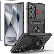for Samsung Galaxy S24 Ultra Case with Screen Protector   Slide Camera Cover   360°Rotated Ring Magnetic Kickstand, Heavy Duty Shockproof Protective Cover for Samsung S24 Ultra 6.8 inch Black