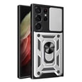 thumbnail image 1 of For Samsung Galaxy S24 Ultra Case with Sliding Camera Lens Cover and Ring Kickstand Heavy Duty Military Grade Rugged Protection Shockproof Back Phone Cover for Samsung Galaxy S24 Ultra, Silver, 1 of 10