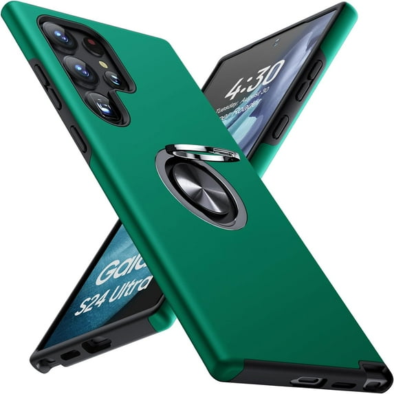 for Samsung Galaxy S24 Ultra Case, Slim Fit Shockproof Protective S24 Ultra Case, with Ring Holder Kickstand, Military-Grade Protection Phone Case for Galaxy S24 Ultra Case 6.8", Green
