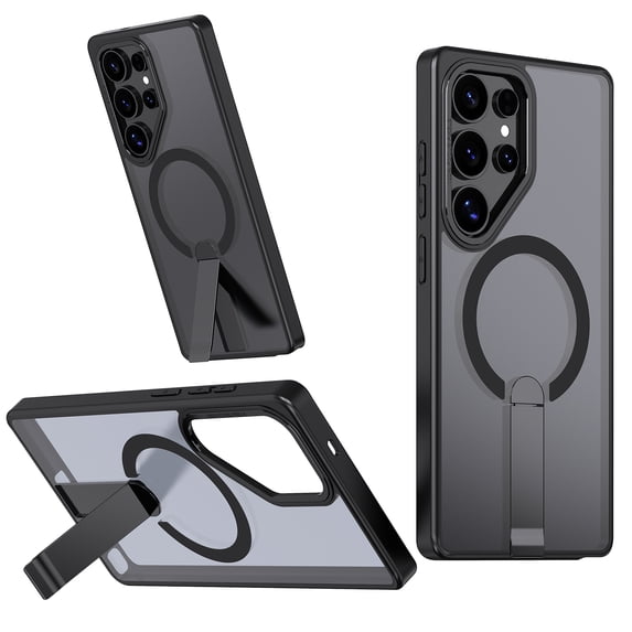for Samsung Galaxy S24 Ultra Case with Stand, Compatible with MagSafe, Magnetic Kickstand Case for S24 Ultra, Military-Grade Protection Shockproof Case, Clear Acrylic + Soft TPU Material, Black