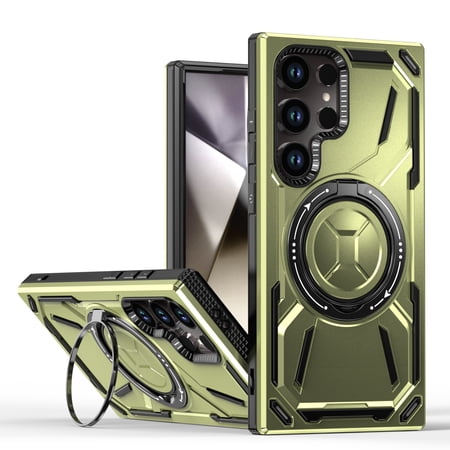 for Samsung Galaxy S24 Ultra Case with Stand [MagSafe Compatible] [Military-Grade Protection] Full-Body Rugged Shockproof Heavy Duty Cover with Built-in Ring Kickstand for Galaxy S24 Ultra, Green