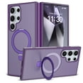 thumbnail image 1 of for Samsung Galaxy S24 Ultra Case, TPU + PC, Ultra Slim Semi-Transparent Cover with Built-In Magnetic Kickstand, Compatible with Wireless Charging & Magnetic Car Mount for S24 Ultra, Darkpurple, 1 of 6