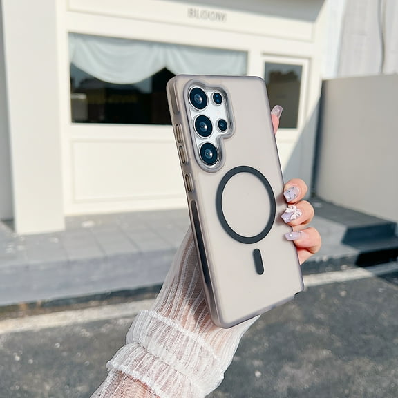 for Samsung Galaxy S24 Ultra Case, Translucent Frosted Ultra Slim Cover, TPU + PC Hybrid, Compatible with MagSafe, Anti-Scratch Lightweight Protective Back Case for Galaxy S24 Ultra, Black