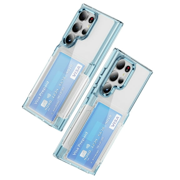 for Samsung Galaxy S24 Ultra Case Wallet, Samsung Galaxy S24 Ultra Case Clear Protective Case Credit Card Holder Heavy Duty Shockproof Anti-Scratch Anti-Yellow Cover for S24 Ultra Transparent - Blue