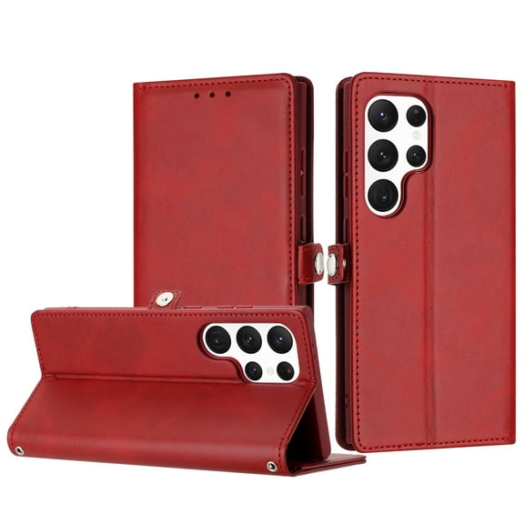 Samsung Galaxy S24 Ultra Case, Wallet Multiple Compartments Full Protection Red