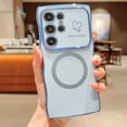 thumbnail image 1 of for Samsung Galaxy S24 Ultra Case for Women Girls [Compatible with Mag Safe] Cute, Magnetic Love Heart Pattern with Camera Lens Protection Plating Shockproof Wireless Charging Phone Case,Blue, 1 of 8