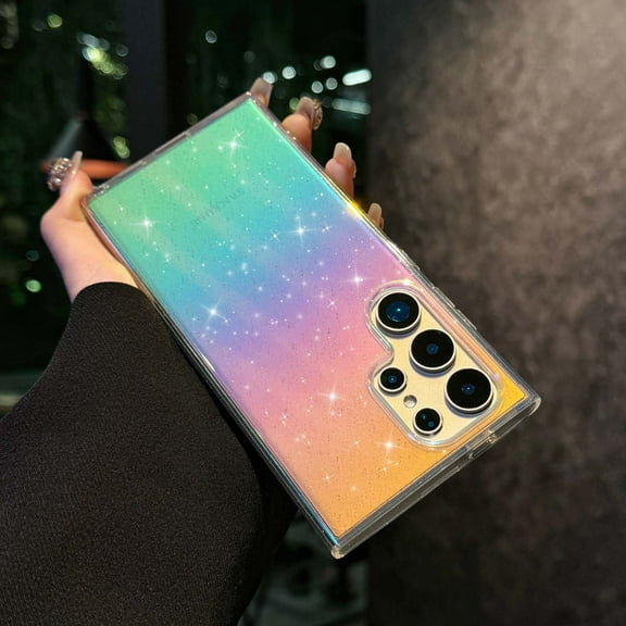 for Samsung Galaxy S24 Ultra Case Women Girls, [Holographic Iridescent Color Changing Effect] Fashion Slim Cute and Shockproof Anti-fall Protective Transparent Dazzling Color Phone Case Cover,A