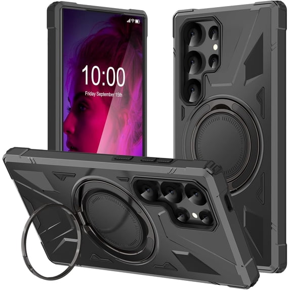 Samsung Galaxy S24 Ultra Case with Kickstand Grade Drop Phone Case with 360°Rotate Magnetic Ring Stand for Galaxy S24 Ultra 6.8 inch - Black