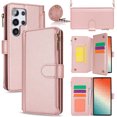 thumbnail image 1 of for Samsung Galaxy S24 Ultra Crossbody Case, RFID Blocking for Galaxy S24 Ultra Case Wallet with Card Holder, Fashion PU Leather Magnetic Flip Zipper Wrist Strap Lanyard Phone Case, Rosegold, 1 of 11