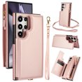 thumbnail image 1 of for Samsung Galaxy S24 Ultra Crossbody Wallet Phone Case with Card Holder&Zipper, Back Flip Folio PU Leather Kickstand Card Slots Double Magnetic Clasp Shockproof Case for Women Girls,Rosegold, 1 of 8