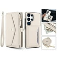 thumbnail image 1 of For Samsung Galaxy S24 Ultra Crossbody Wallet Phone Case,Magnetic Detachable Flip,With Shoulder Strap&Wrist Strap,Zipper Pocket,Card&Cash Slots,PU Leather Shockproof Rugged Phone Case,White, 1 of 9