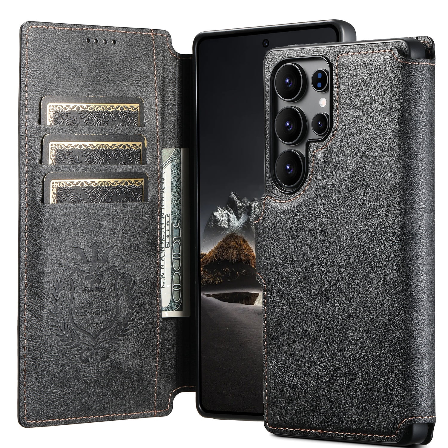 for Samsung Galaxy S24 Ultra Detachable Wallet Case, PU Leather Magnetic Cover Support Wireless Charging & Magnetic Car Mount, Card Slots Holder, Flip Stand, Folio Protective Phone Shell, Black