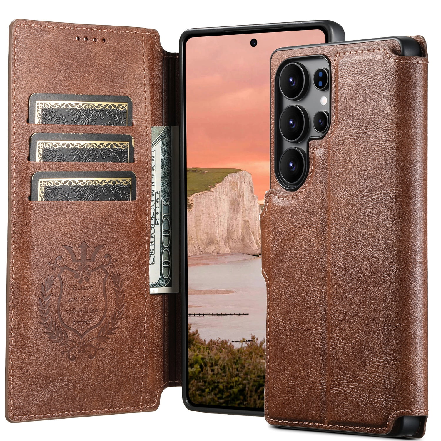 for Samsung Galaxy S24 Ultra Detachable Wallet Case, PU Leather Magnetic Cover Support Wireless Charging & Magnetic Car Mount, Card Slots Holder, Flip Stand, Folio Protective Phone Shell, Brown