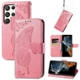 thumbnail image 1 of For Samsung Galaxy S24 Ultra Flip Wallet Case, Luxury PU Leather [Butterfly & Flower Embossed] Magnetic Clasp Stand Case Built-in Card Slots & Cash Pocket, Shockproof Wrist Strap Case, Pink, 1 of 9