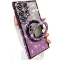 thumbnail image 1 of for Samsung Galaxy S24 Ultra Glitter Kickstand Case, [Compatible with MagSafe] Girl Woman Makeup Mirror Cute Bling Rhinestones Cover Camera Lens Protector Ring Stand for S24 Ultra (Purple), 1 of 9