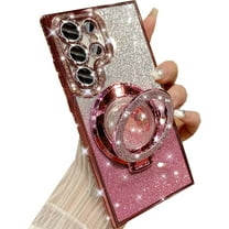 for Samsung Galaxy S24 Ultra Glitter Kickstand Case,Luxury Bling Sparkly Diamond Rhinestone with Camera Protector Liquid Ring Stand Women Girls Clear Phone Case for Galaxy S24 Ultra (Pink)