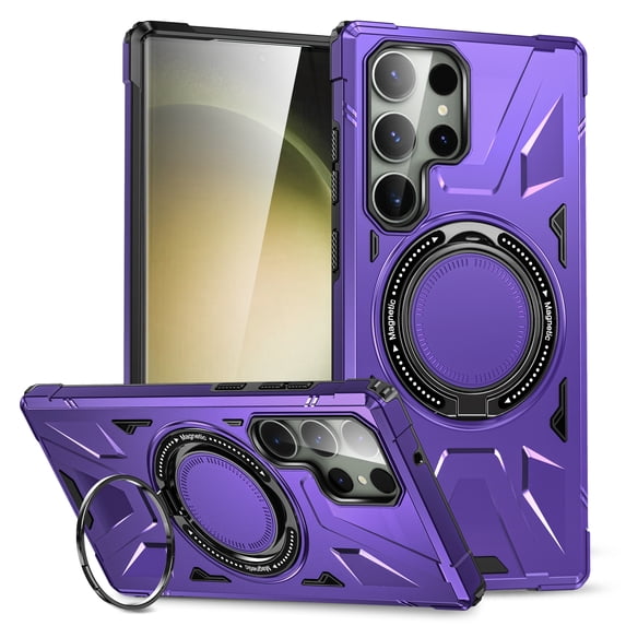 for Samsung Galaxy S24 Ultra Hybrid Back Case, Luxury 360 Degree Rotating Magnetic Bracket TPU+PC Shock-Absorbing Support Magnetic Car Mount Phone Case Cover for Samsung Galaxy S24 Ultra - Purple