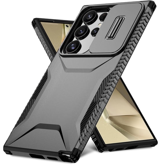 for Samsung Galaxy S24 Ultra, Luxury Sliding Camera Cover Soft TPU + Hard PC Shockproof Drop Protective Hybrid Stylish Ultra Slim Frosted Anti-slip Grip Case for Samsung Galaxy S24 Ultra, Black